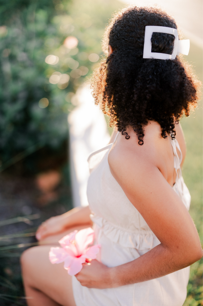 TELETIES - Square Flat Hair Clip | Large | Coconut White