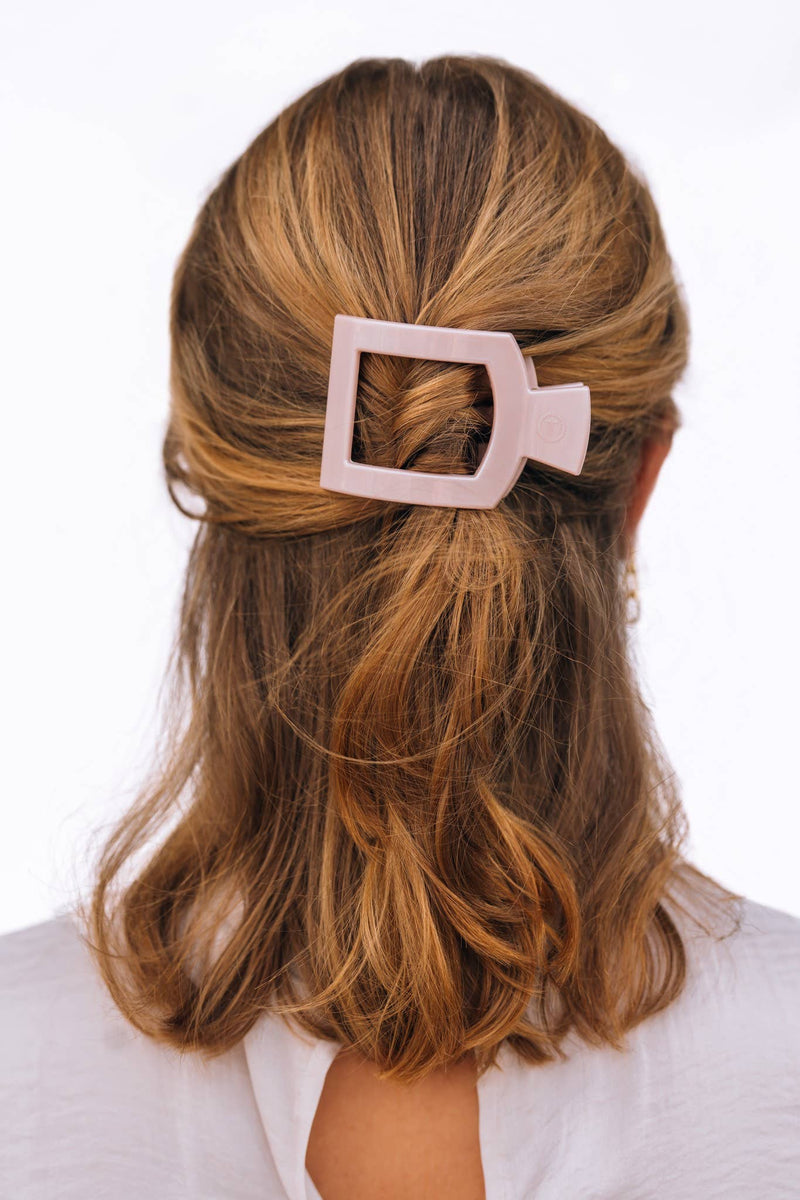 TELETIES - Square Flat Hair Clip | Small | Pearly Pink