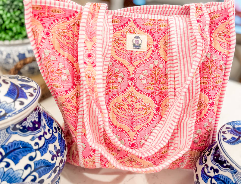 Heart of Grace - Pink Trellis Dream | Regular Quilted Tote Bag
