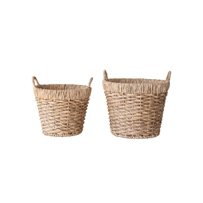 Hand-Woven Water Hyacinth Baskets with Handles, Natural, Set of 2