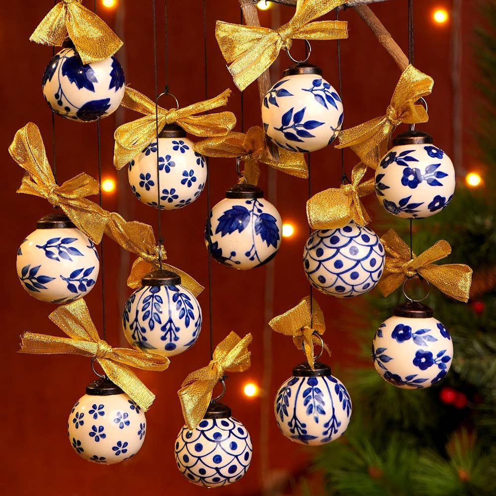 Daana Paani LLC - 60 Blue White Christmas Ceramic Balls Ornaments