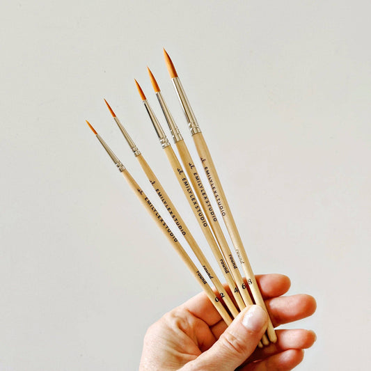 emily lex studio - Watercolor paintbrush set of five wood brushes