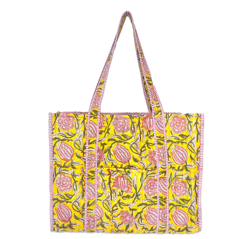 Anju Jewelry - Quilted Block-Printed Tote Bag with Travel Pouch