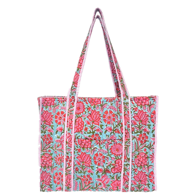 Anju Jewelry - Quilted Block-Printed Tote Bag with Travel Pouch