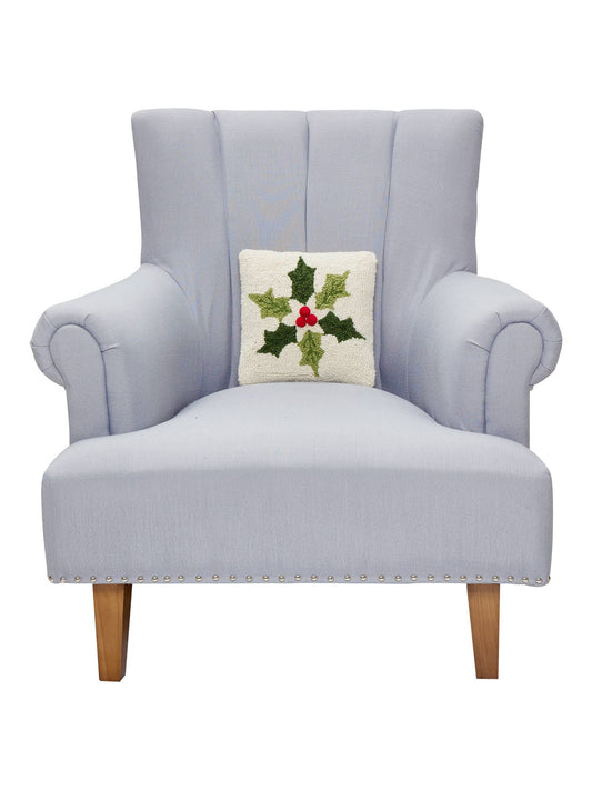 Peking Handicraft - Holly Snowflake w/Poms Hook Pillow