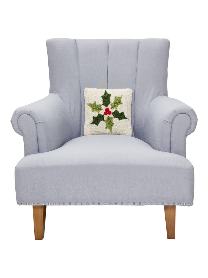 Peking Handicraft - Holly Snowflake w/Poms Hook Pillow