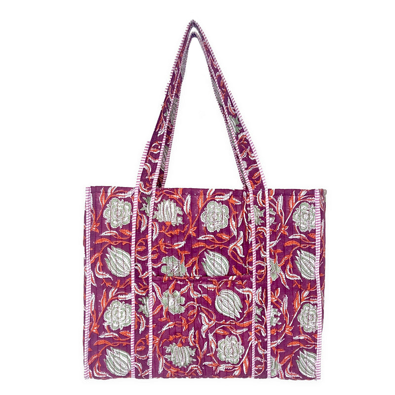 Anju Jewelry - Quilted Block-Printed Tote Bag with Travel Pouch