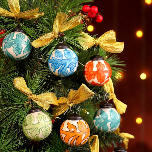 Daana Paani LLC - 60 Ceramic Multicolor Christmas Balls Ornaments