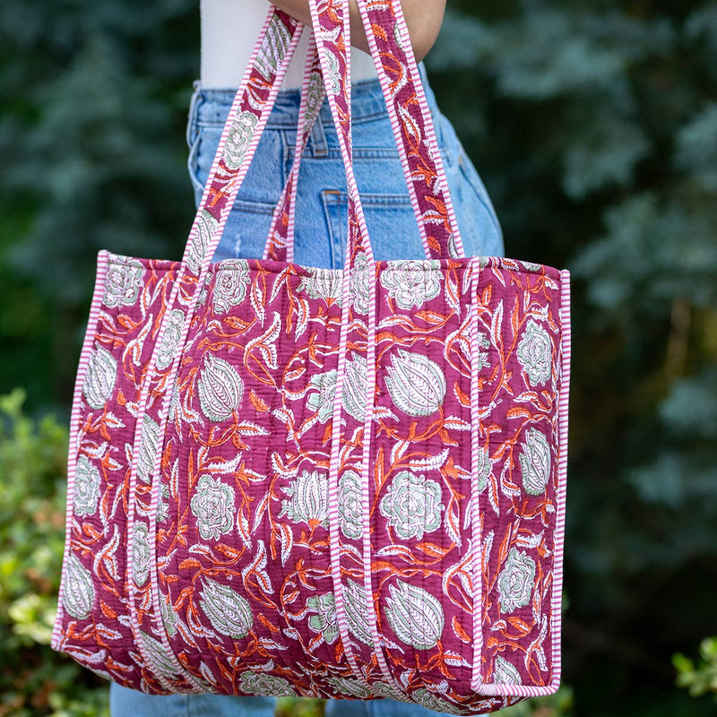 Anju Jewelry - Quilted Block-Printed Tote Bag with Travel Pouch