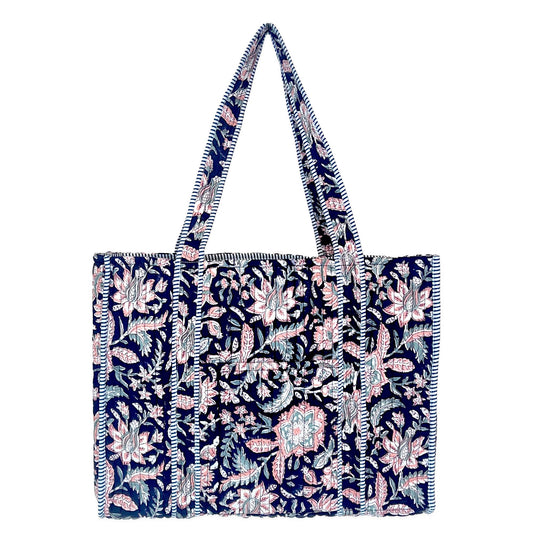 Anju Jewelry - Quilted Block-Printed Tote Bag with Travel Pouch